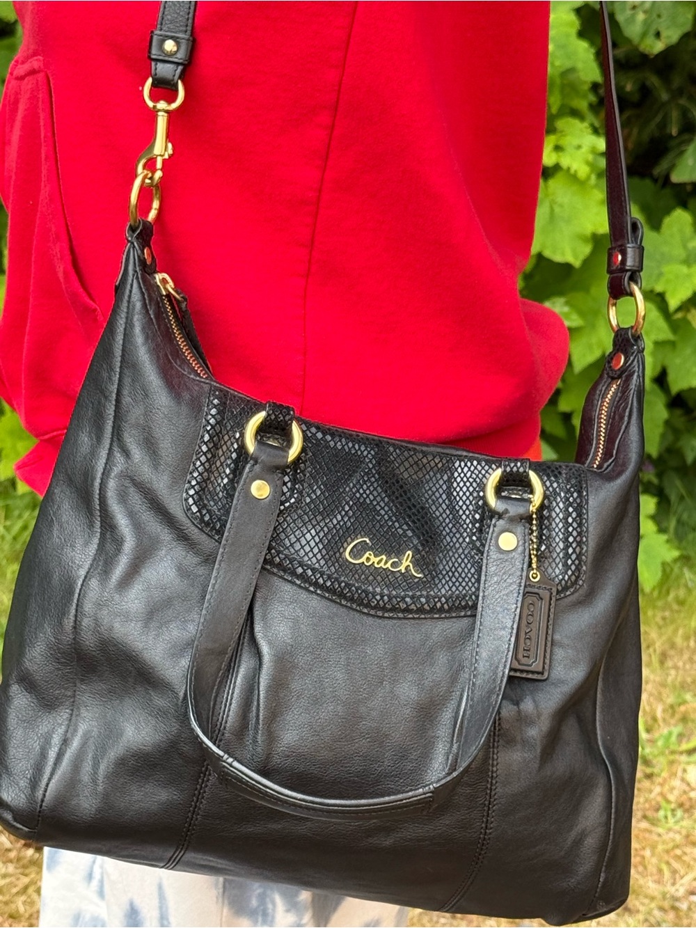 Coach Black Leather Ashley satchel w/strap shoulder bag F20104 w/coach dust bag